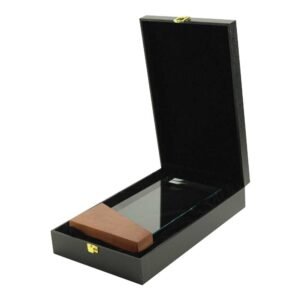 Crystal Awards with Wood Base in Black Hardboard Box