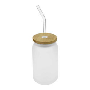 Glass Bottle with Straw and Bamboo Lid 455 ml Capacity