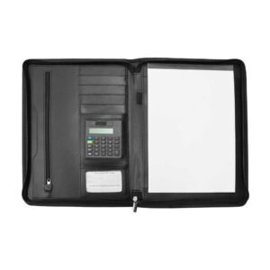 Leather Portfolio with Zipper and Calculator