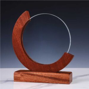 Round Moon Crystal Awards with Wooden Base