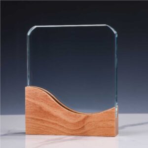 Square Crystal Awards with Wooden Base