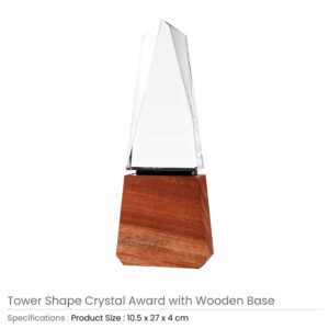 Tower Shaped Crystal Awards with Wooden Base