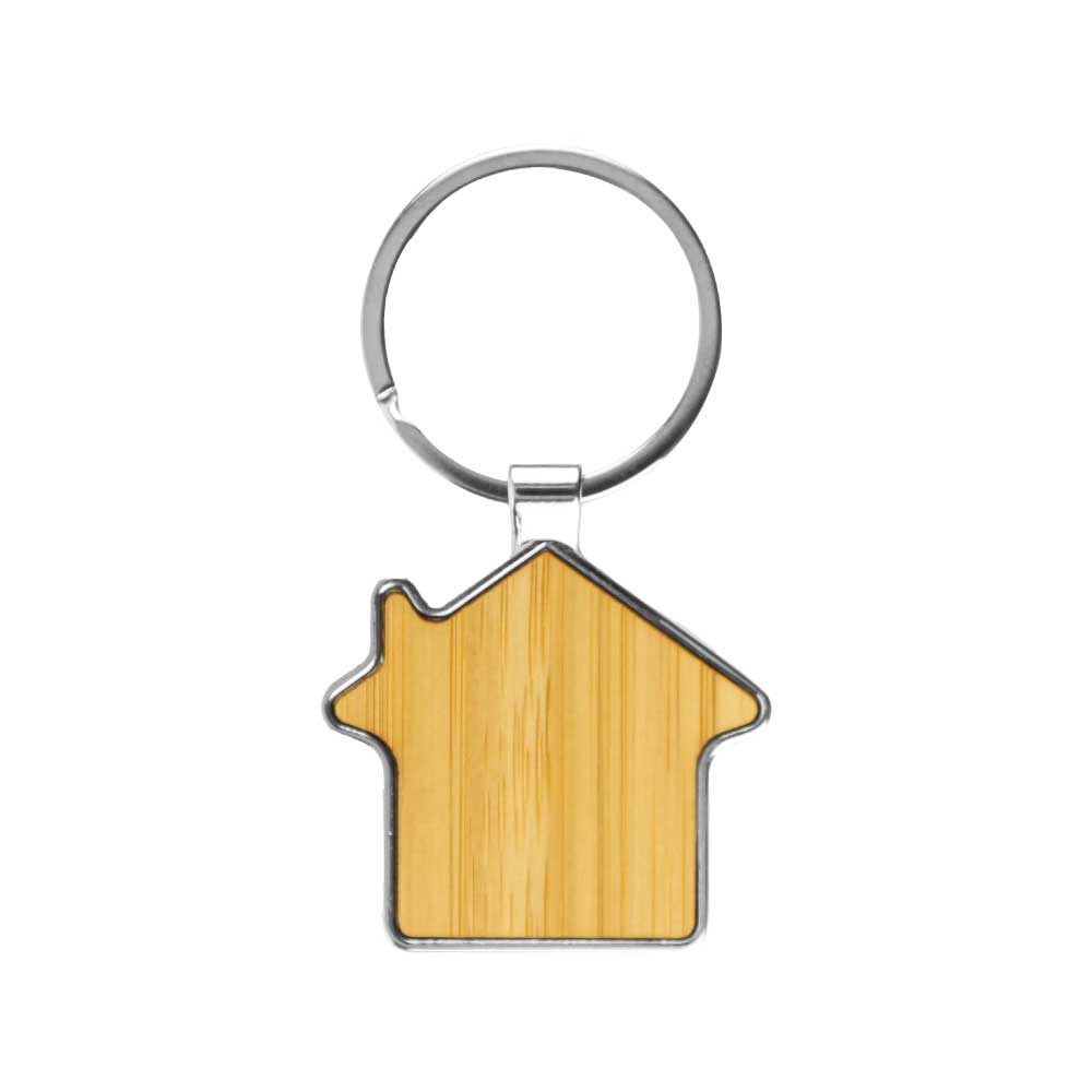 Bamboo Metal Keychain House Shaped