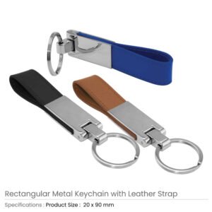 Metal Key Chain with Leather Strap