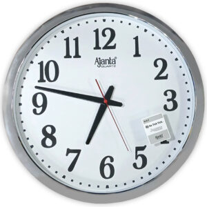 a white clock with black numbers