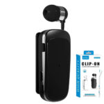 a black cell phone with a bluetooth earbud