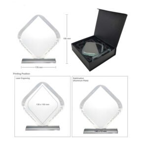Rhombus Shaped Crystal Awards with Engraved Design & Box