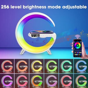 Smart Lamp Bluetooth Speaker Wireless Charger | Lamp Dimmable Night Light G Speaker Lamp | App Control | RGB Color Changing | G Lamp with Sunrise Alarm Clock | LED Bedside Lamp for Bedroom (White)