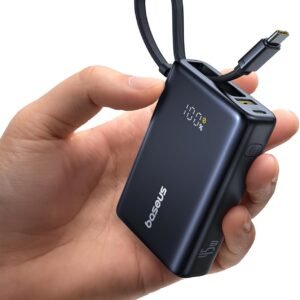Power Bank with Integrated USB-C Cable | PD 3.0 QC 4+ External Mobile Phone Batteries