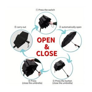 Auto Open Umbrella Black | Performance Windbeater Walking Length | Multipurpose Car Umbrella | Outdoor Travel Umbrella